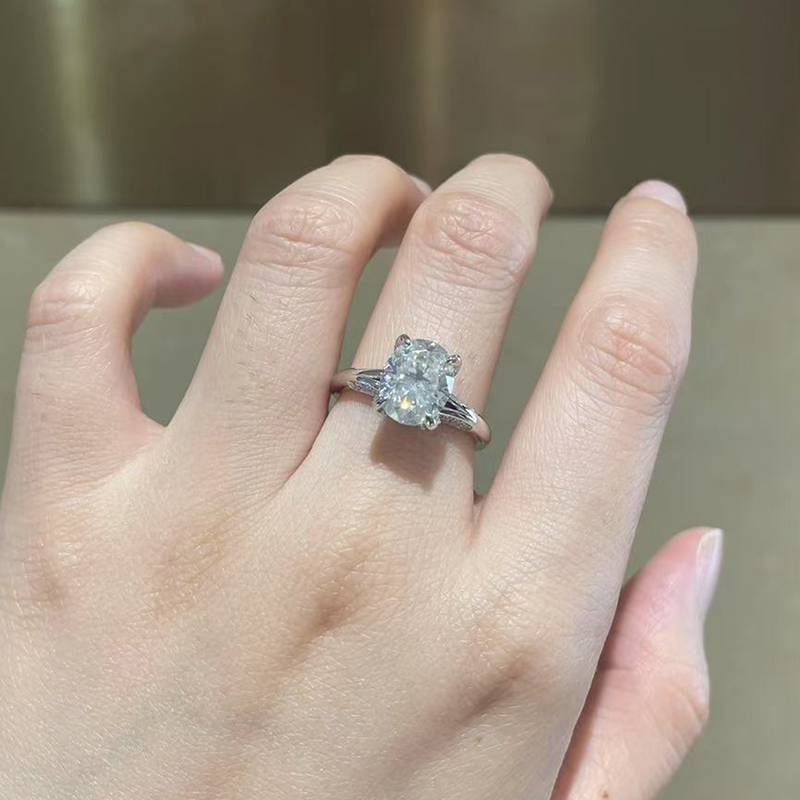 Y臂蛋形Women's RingS925银镀白金定制选款主石Moissanite3.0ct/副石高碳钻